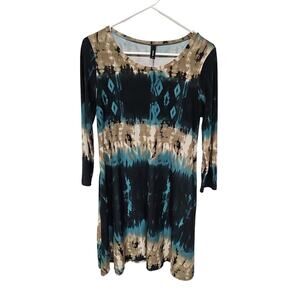 Womens Size Small  Tie Dye Dress Midi Dress Flowy Hippie Boho Artsy Long Sleeve